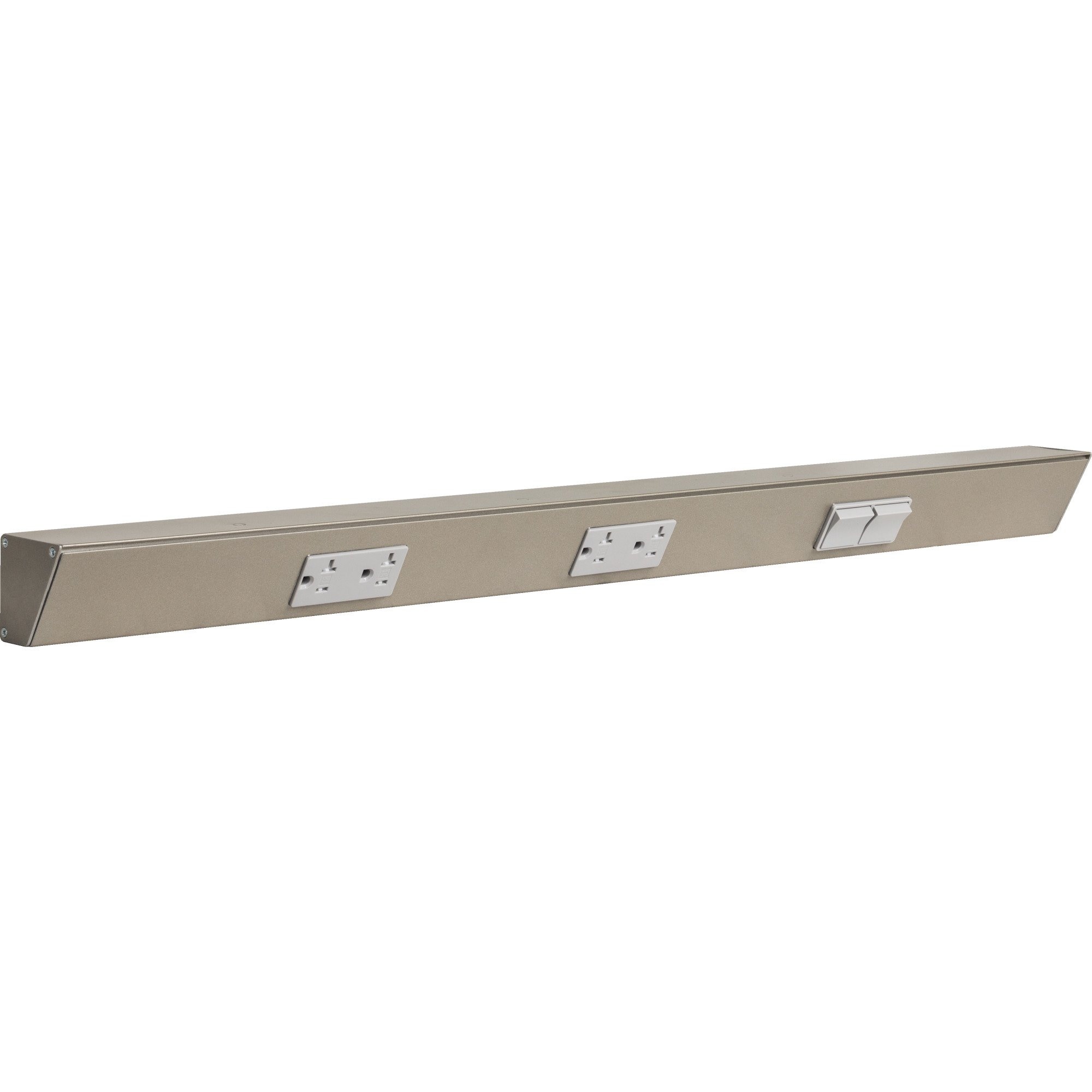 30"  Duplex Angle Power Strip, Double Switch on Right, Grey Switches and Receptacles